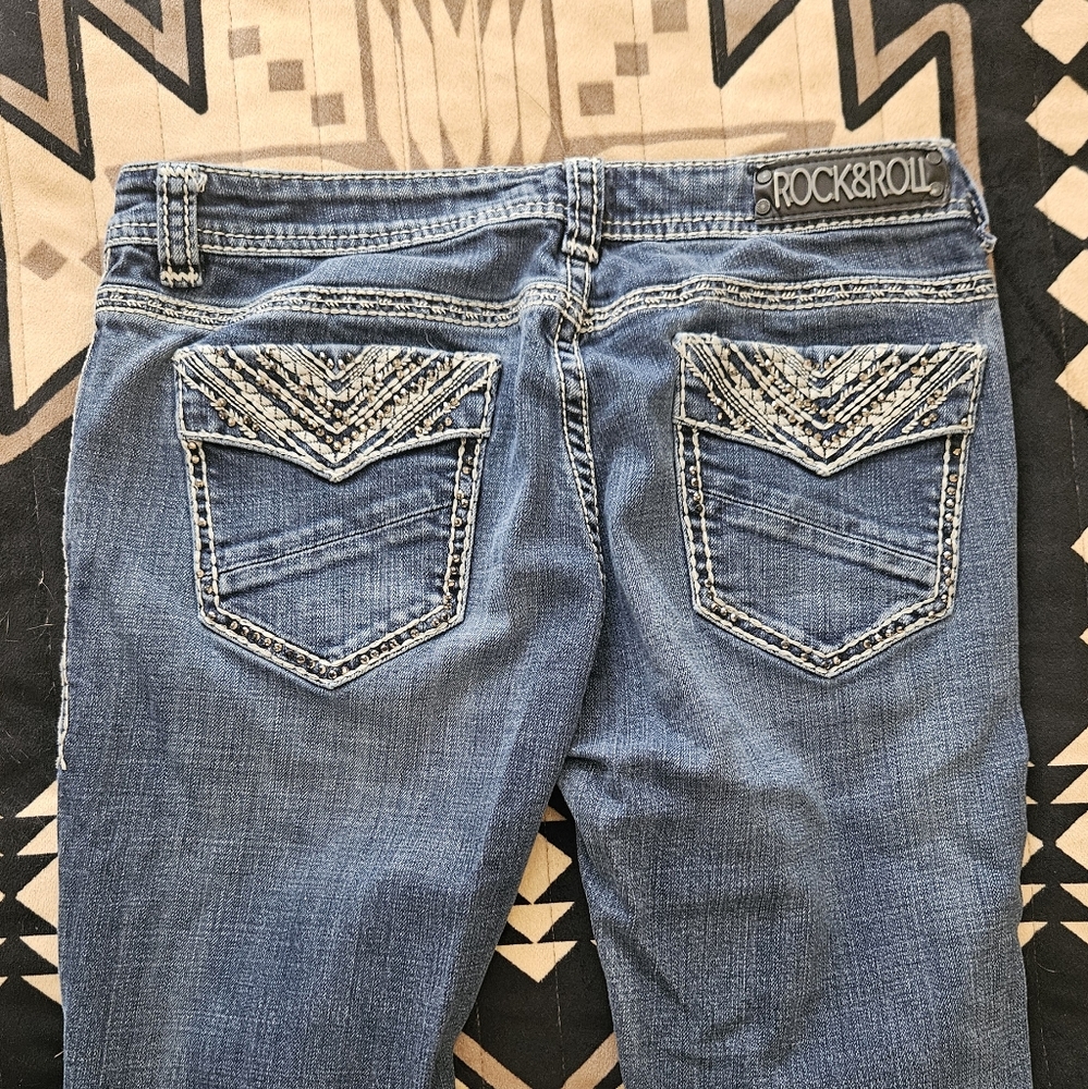 Rock & Roll Cowgirl Boot Cut Jeans - Embellished Blue